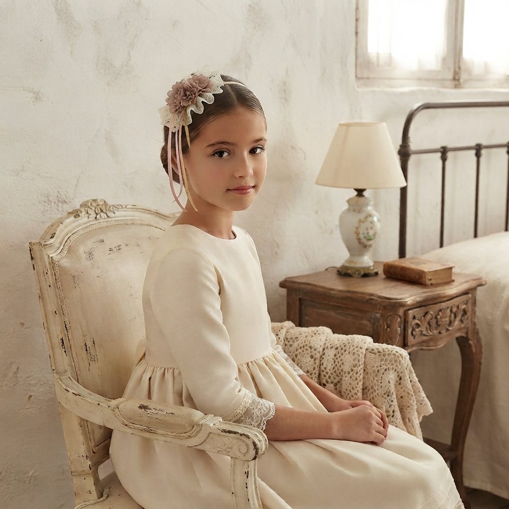 Diadema floral Olivia Serena en rosa palo y rosa para bebé - vista principal