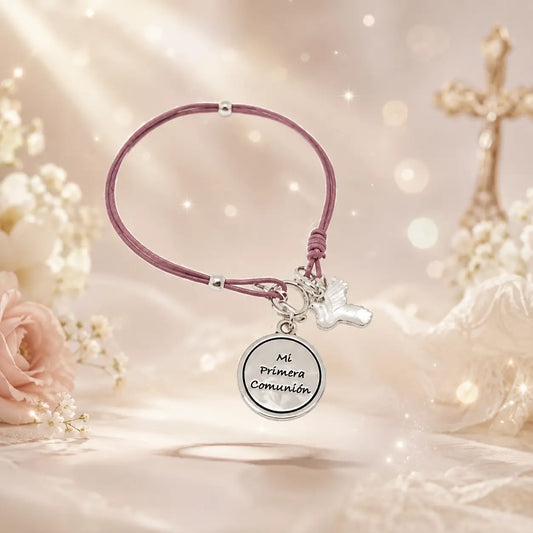 Pulsera floral Camelia Dulce en rosa para comunión y arras - vista principal