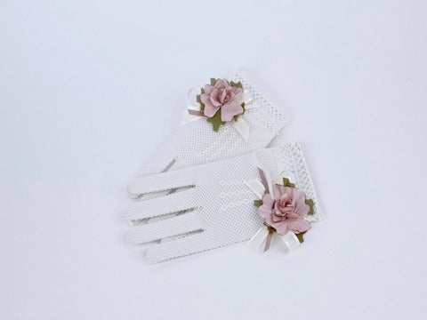 Guantes Lavanda Serena en marfil y rosa palo para comunión - detalle