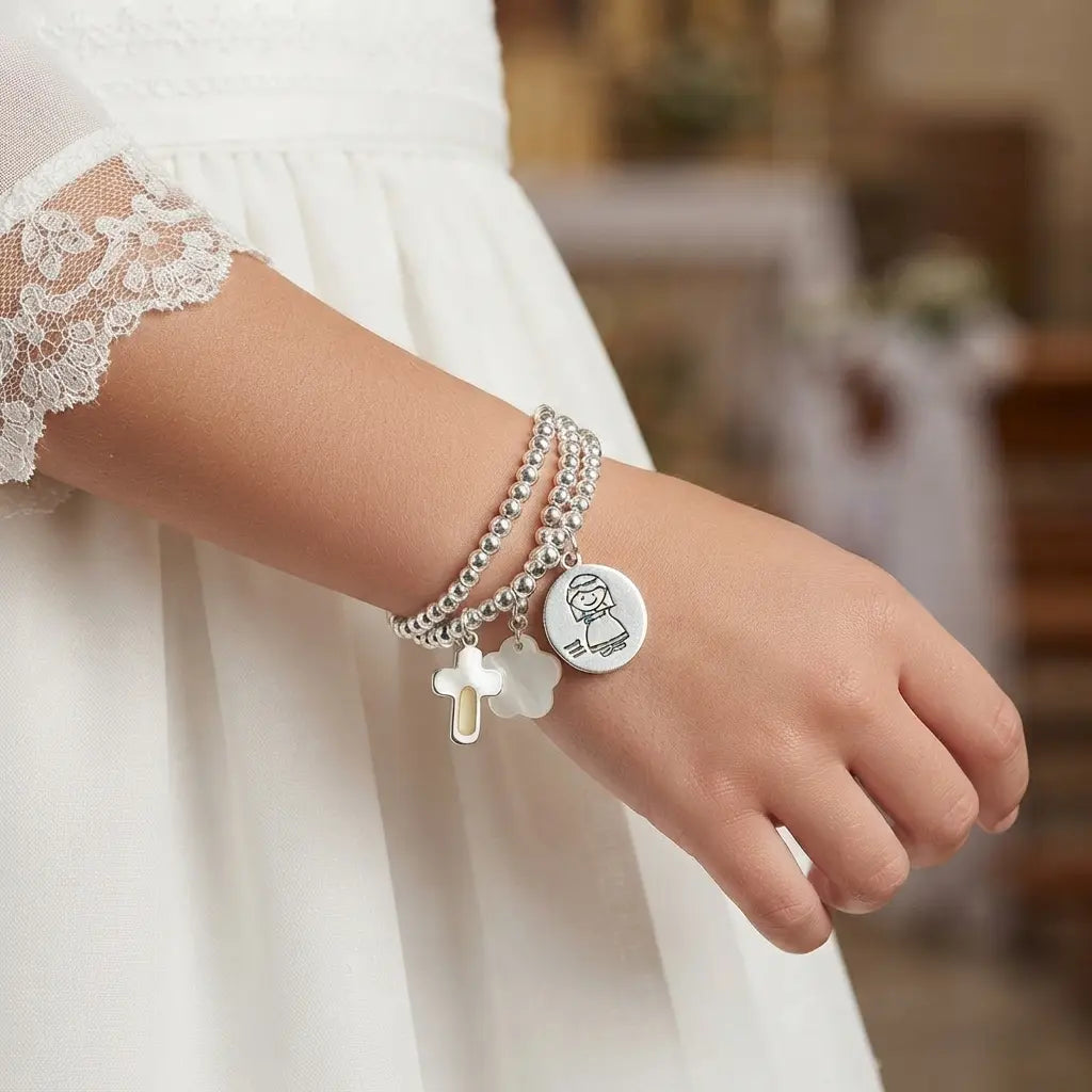 Pulsera floral Jazmín Dulce en plata para comunión y arras - detalle