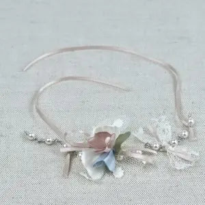 Pulsera floral Lila Dulce en marfil y rosa palo para comunión y arras - vista lateral