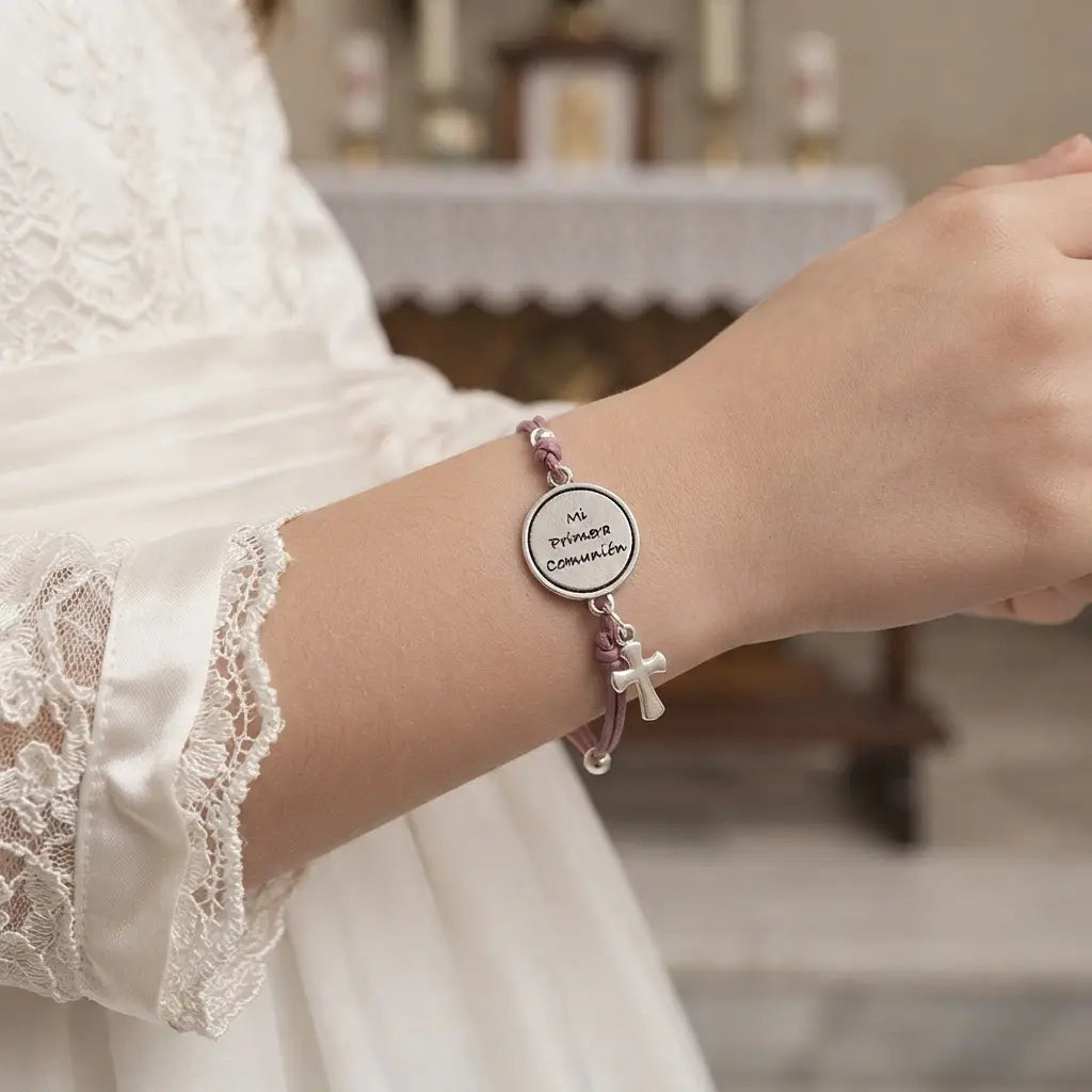 Pulsera floral Camelia Dulce en rosa para comunión y arras - detalle