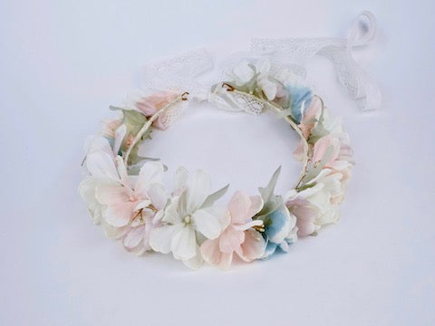 Corona floral Begonia Silvestre en marfil y salmón para comunión y arras - detalle