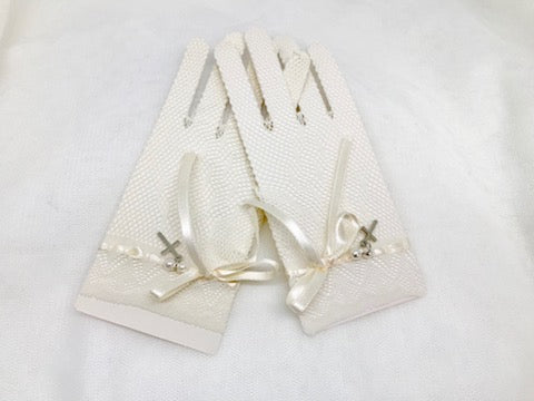 Guantes Jazmín Serena en marfil y plata para comunión - vista principal