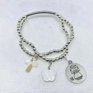 Pulsera floral Jazmín Dulce en plata para comunión y arras - vista lateral