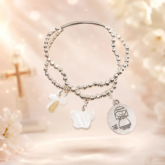 Pulsera floral Jazmín Dulce en plata para comunión y arras - vista principal