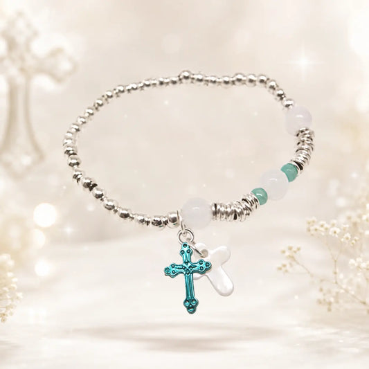 Pulsera floral Luna Serena en plata para comunión y arras - vista principal
