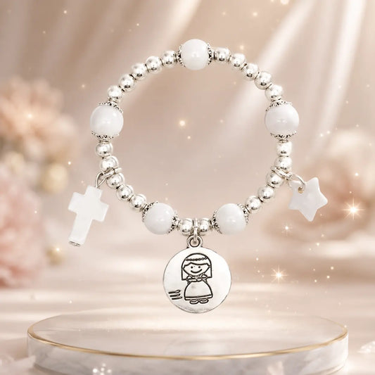Pulsera floral Camelia Serena en plata para comunión y arras - vista principal