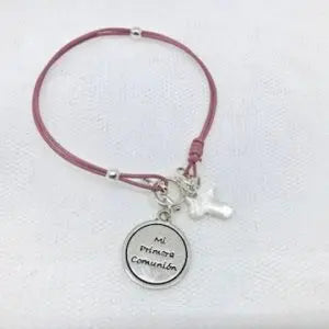 Pulsera floral Camelia Dulce en rosa para comunión y arras - vista lateral