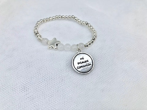 Pulsera floral Azahar Dulce en plata para comunión y arras - vista principal