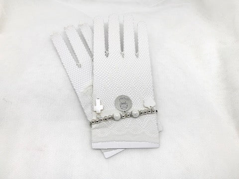 Guantes Magnolia Serena en plata para comunión - vista principal