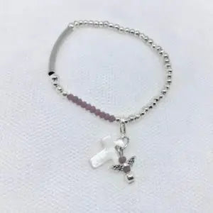 Pulsera floral Iris Dulce en malva y plata para comunión y arras - vista lateral
