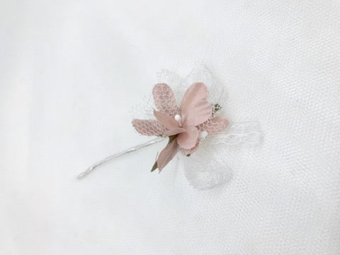 Agujón floral Dalia Serena en rosa palo y rosa para comunión y arras - vista principal