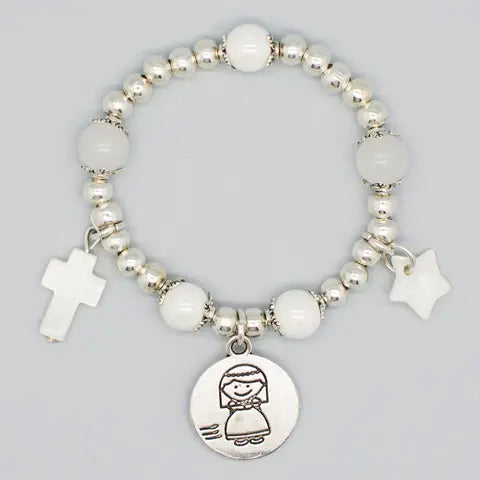 Pulsera floral Camelia Serena en plata para comunión y arras - vista lateral