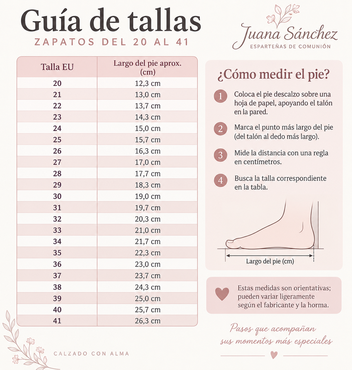 Guía de tallas de calzado infantil del 20 al 41