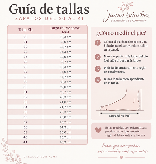 Guía de tallas de calzado infantil del 20 al 41